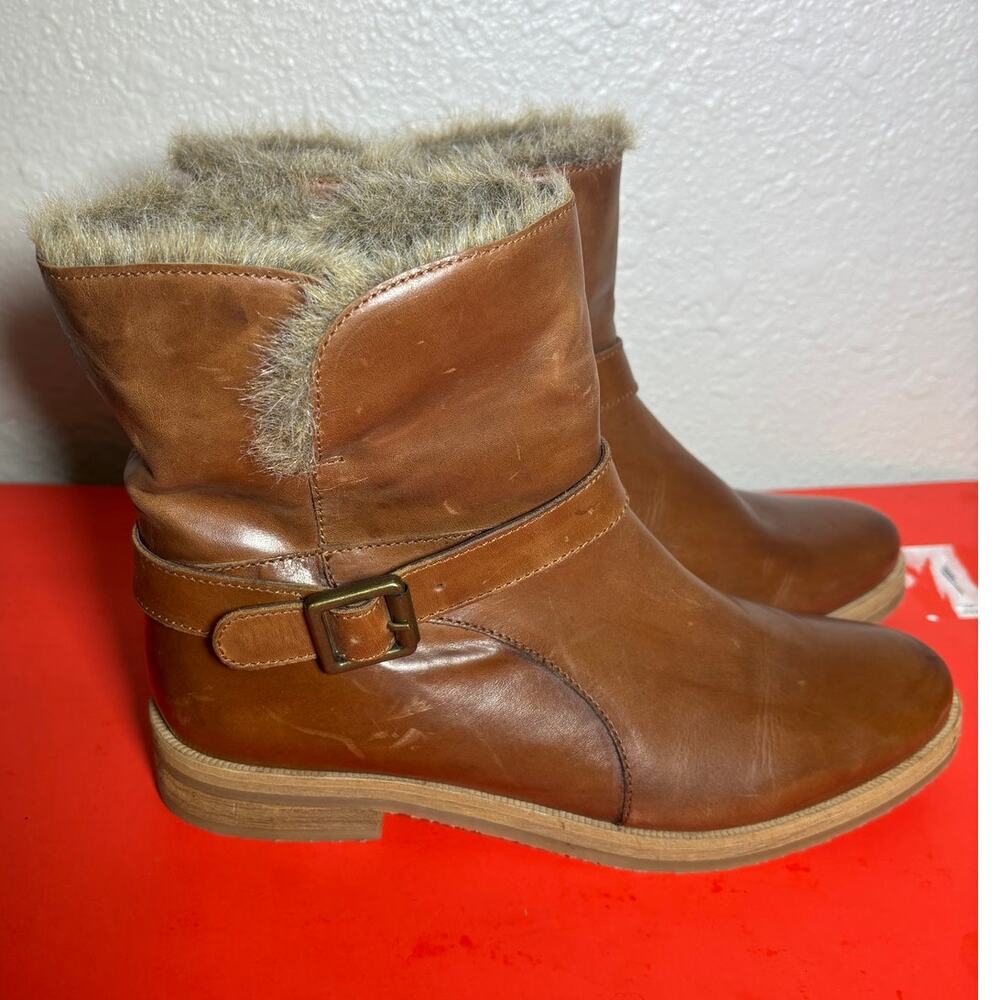 Vanilla moon Brown Leather Ankle Booties with faux fur size 7 / EU 37.5